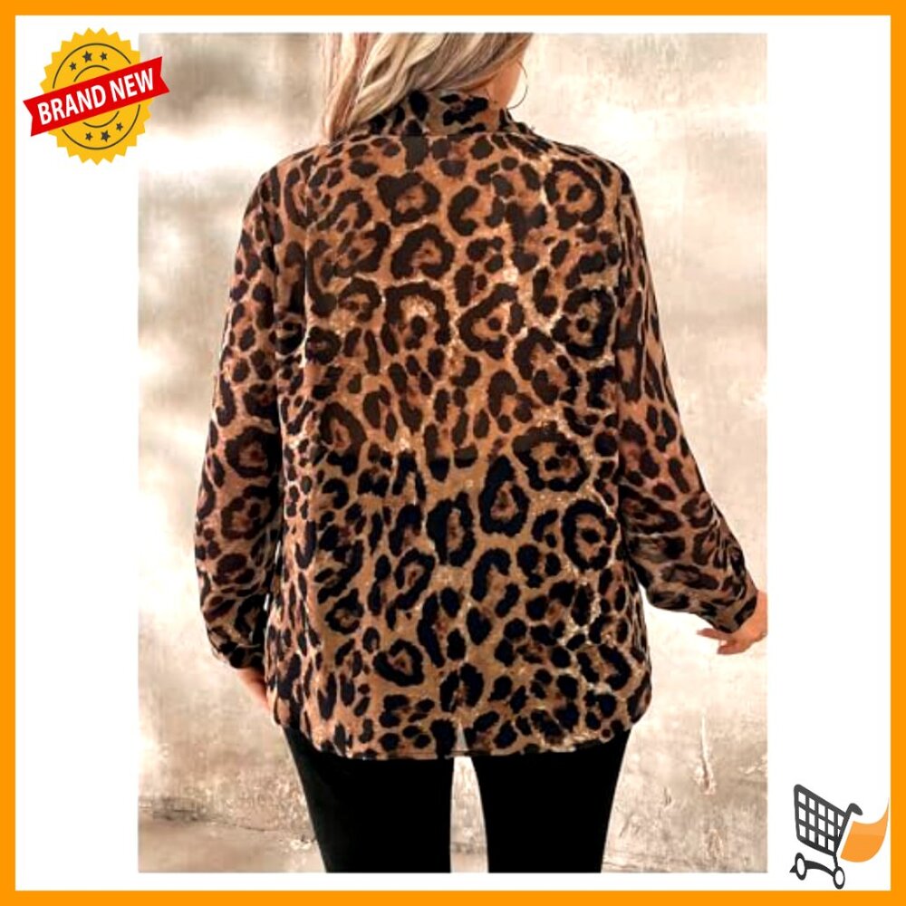 Plus Size Leopard Print Button Down Blouse Long S… - image 2